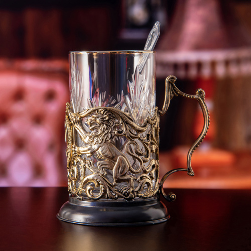 Подстаканник ручной работы  С Юбилеем 55 лет в черной подарочной упаковке