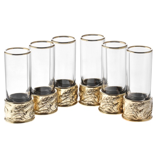 Набор 4 бокала для коньяка (Р) "Дракон на шаре",6 стопок патрон "Дракон", в деревянной шкатулке.