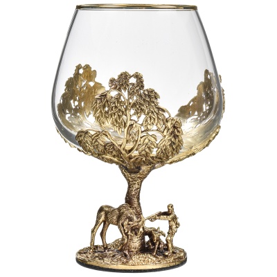 Набор 2 бокала для коньяка "Охота на Лося", в шкатулке из массива