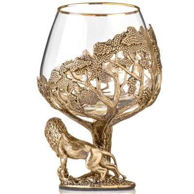 Набор 4 бокала для коньяка "Лев", в шкатулке из массива