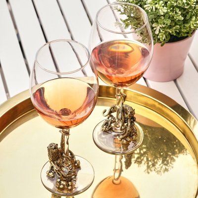 Набор 2 бокала для вина "Лев и Львица на ветке",(со стат. на ножке),в подарочной коробке