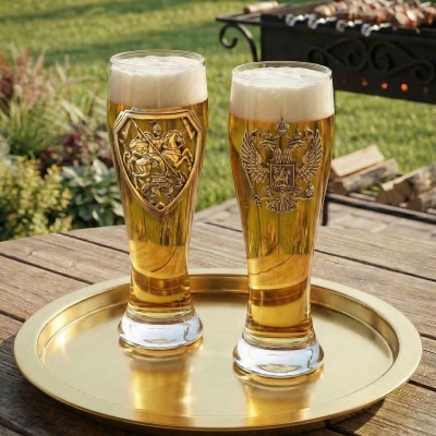 Набор 2 бокала для пива, накл. "Герб РФ/Георгий Победоносец" ВЕЛИКАЯ РОССИЯ ,в ч/б коробке