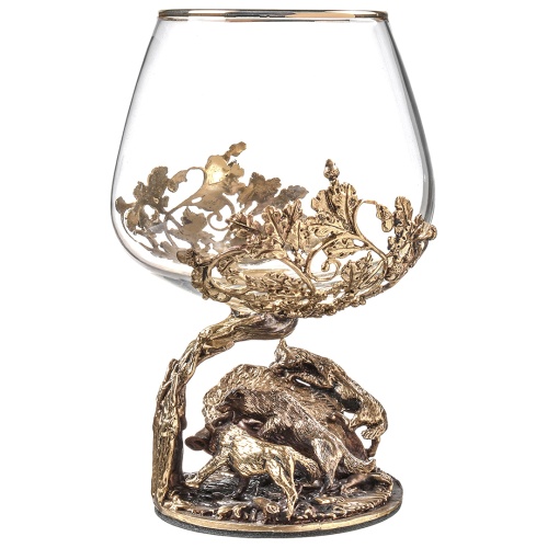 Набор 2 бокала для коньяка "Охота на Вепря" и "Охота на Утку", в шкатулке из массива