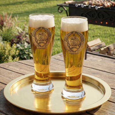 Набор 2 бокала для пива, накл. "Герб СССР" ВЕЛИКАЯ РОССИЯ в подарочной коробке