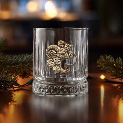 Бокал для виски Элизия с накладкой Овен, упаковка Домик