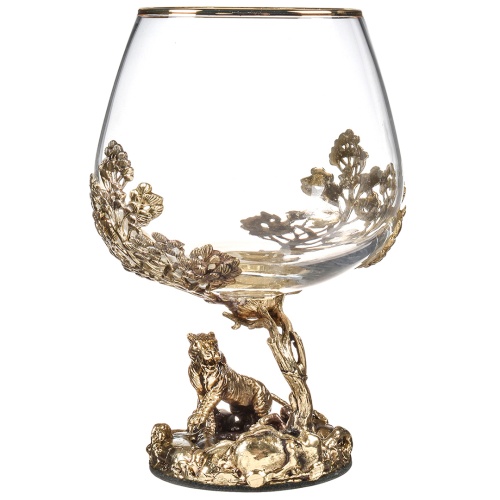 Набор 2 бокала для коньяка "Тигр" и "Медведь Гризли", в шкатулке из массива