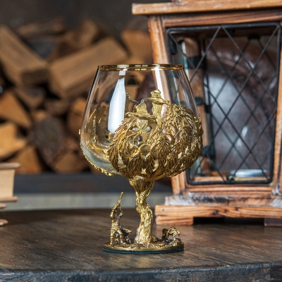 Набор 2 бокала для коньяка "Охота на Уток" и "Охота на Лося", в шкатулке из массива