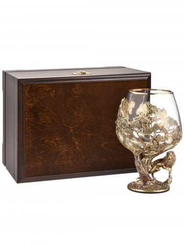 Бокал для коньяка "Лев" (ROYAL) 420 мл в деревянной шкатулке