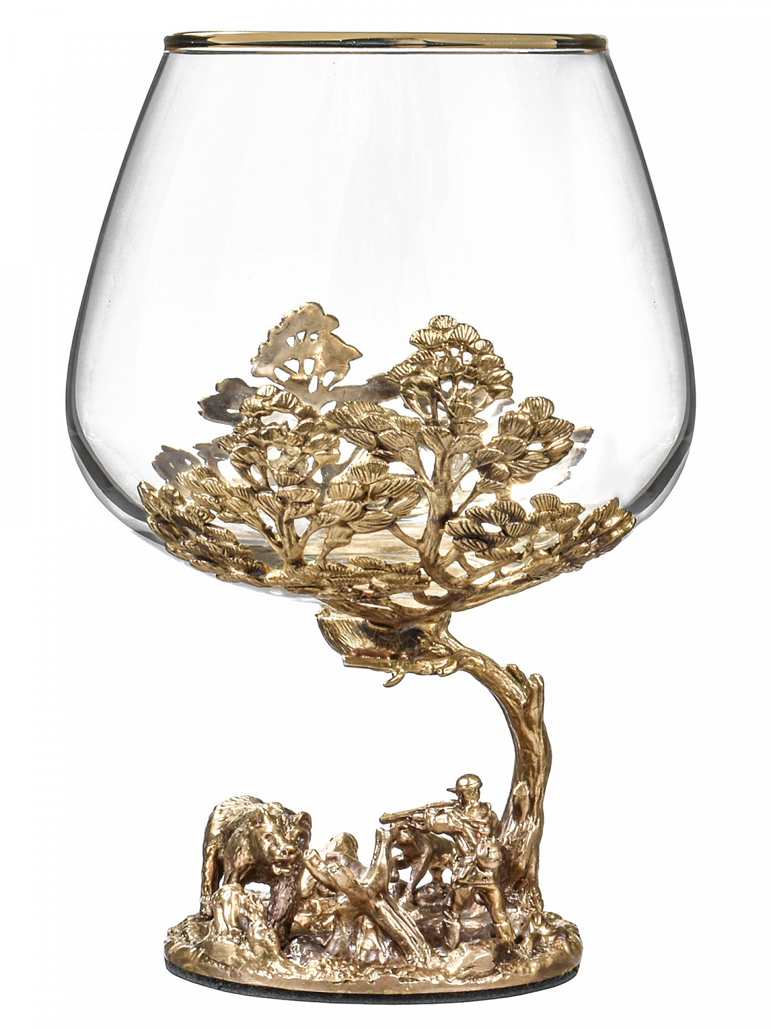 Набор бокалов для коньяка со штофом Охота в большом футляре с накладкой Настоящий мужчина