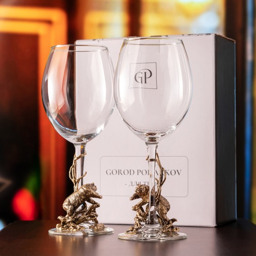 Набор бокалов для вина "Медведь Гризли" в картонной коробке