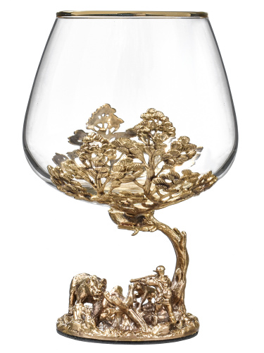 Набор бокалов для коньяка со штофом Охота в большом футляре с накладкой Настоящий мужчина