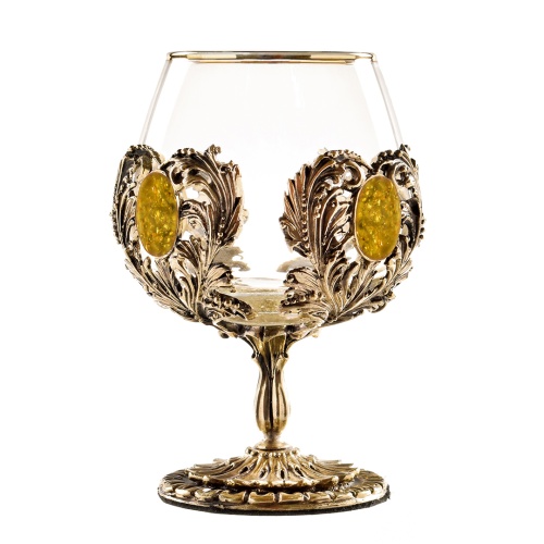 Набор 2 бокала для коньяка с искусственным камнем "Янтарь желтый", в шкатулке из массива