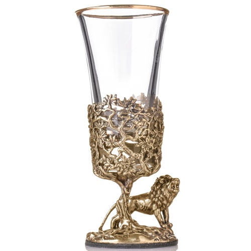 Набор 4 бокала для коньяка и 4 лафитника "Лев", в шкатулке из массива