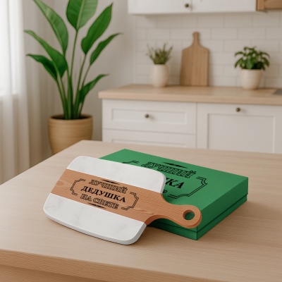 Разделочная доска подарочная "Лучший дедушка на свете" в подарочной коробке