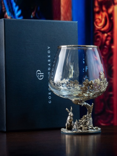 Бокал для коньяка "Заяц" 420 мл в подарочной коробке