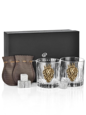 Набор 2 бокала для виски с накладкой "Лев с короной", в коробке из дизайнерского картона