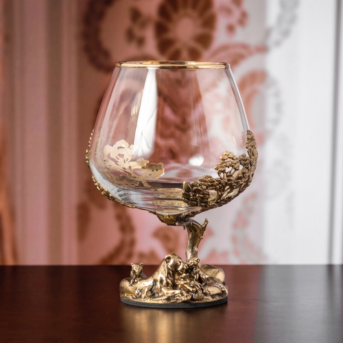 Набор 2 бокала для коньяка "Львица со львятами", в шкатулке из массива