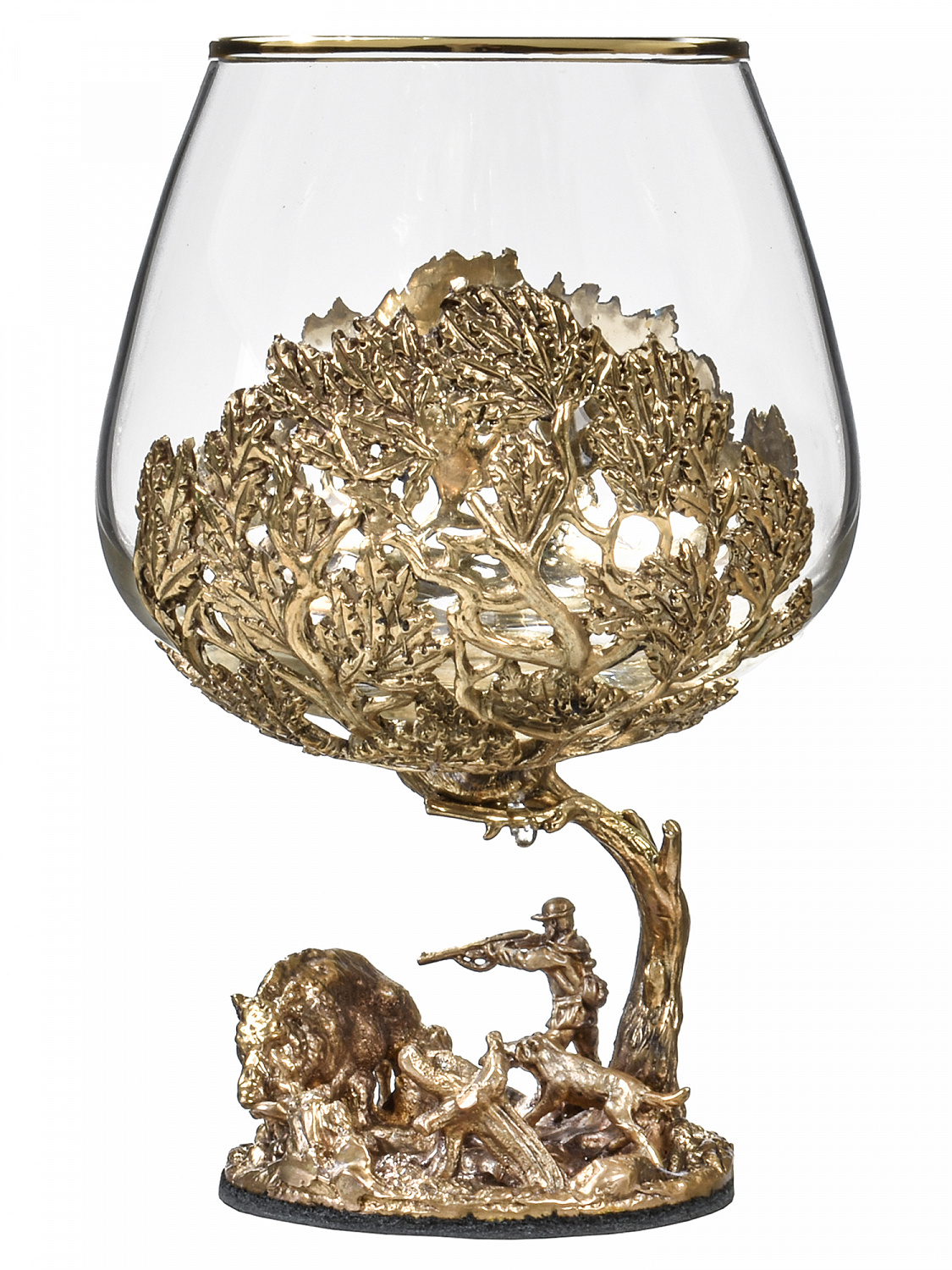 Набор бокалов для коньяка со штофом Охота в большом футляре с накладкой Настоящий мужчина