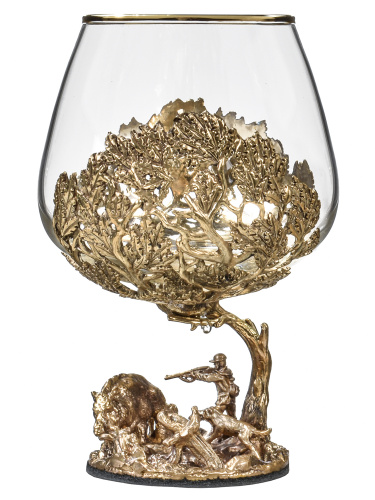 Набор бокалов для коньяка со штофом Охота в большом футляре с накладкой Настоящий мужчина