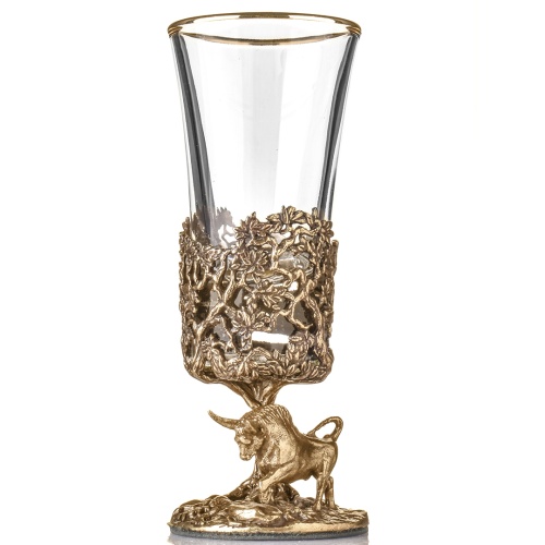 Набор 4 бокала для коньяка и 4 лафитника "Бык", в шкатулке из массива