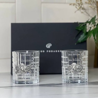 Набор из 2-х бокалов для виски с накладками Охотник в черной коробке