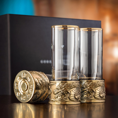 Набор из 3-х стопок Патрон Дракон с латунным основанием в подарочной коробке