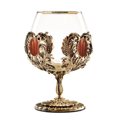 Набор 2 бокала для коньяка с камнем "Кошачий глаз", в шкатулке из массива