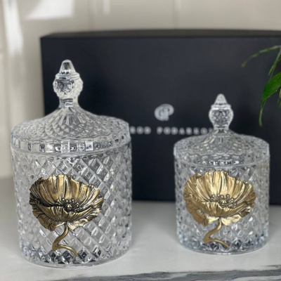 Набор Маки: две шкатулки большая и малая с накладками Мак в черной подарочной коробке