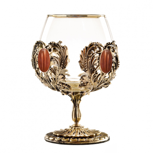 Набор 2 бокала для коньяка с камнем "Кошачий глаз", в шкатулке из массива