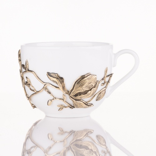 Чайная пара Магнолия латунь в черной подарочной коробке