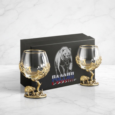 Набор из 2-х бокалов для коньяка Медведь в черной коробке с печатью Медведь Россия