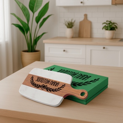 Разделочная доска подарочная "Золотой папа" в подарочной коробке