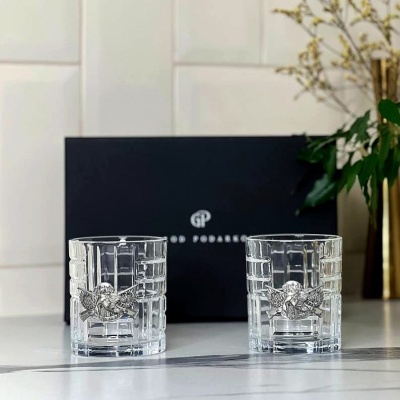 Набор из 2-х бокалов для виски с накладками Охотник в черной коробке