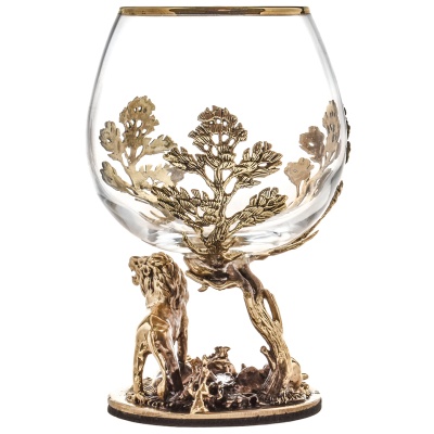 Набор 4 бокала для коньяка "Лев", в шкатулке из массива дерева