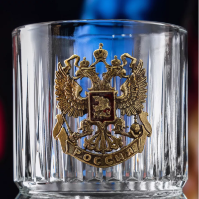 Бокал для виски Элизия с накладкой  Герб РФ, упаковка Домик