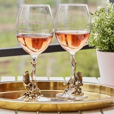 Набор 2 бокала для вина "Лев и Львица на ветке",(со стат. на ножке),в подарочной коробке