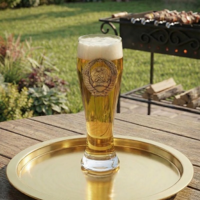 Бокал для пива, накл. "Герб СССР" ВЕЛИКАЯ РОССИЯ ,в ч/б коробке