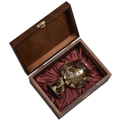 Бокал для коньяка 420 мл Тигр Royal  в деревянной шкатулке