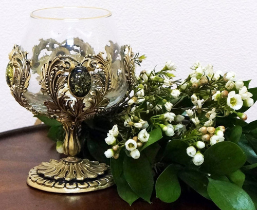 Бокал для коньяка с искусственным камнем (Янтарь зеленый)  в подарочной коробке