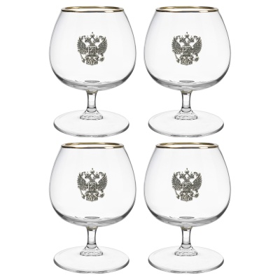 Набор 4 бокала для коньяка "Шаранте" накл "Герб"олово ,черная упаковка ключница