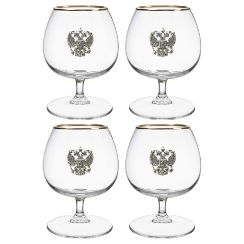 Набор 4 бокала для коньяка "Шаранте" накл "Герб"олово ,черная упаковка ключница