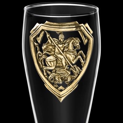 Бокал для пива, накл. "Георгий Победоносец" ВЕЛИКАЯ РОССИЯ ,латунь,в ч/б коробке