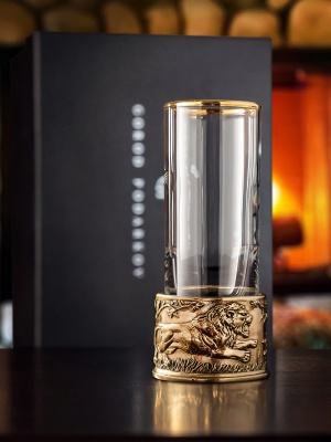 Стопка Патрон Лев с латунным основанием в подарочной коробке