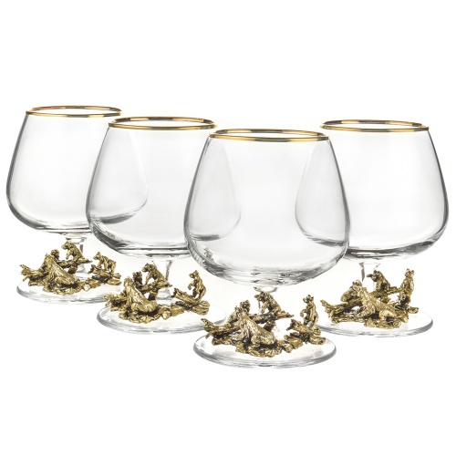 Подарочный набор из 4 бокалов для коньяка "Медведи" в подарочной коробке