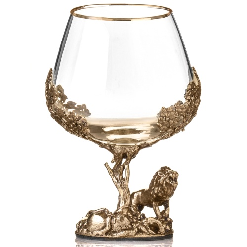 Набор 2 бокала для коньяка и 4 бокала для виски "Лев и Львица", в шкатулке из массива