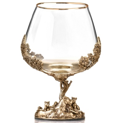 Набор 2 бокала для коньяка и 4 бокала для виски "Лев и Львица", в шкатулке из массива