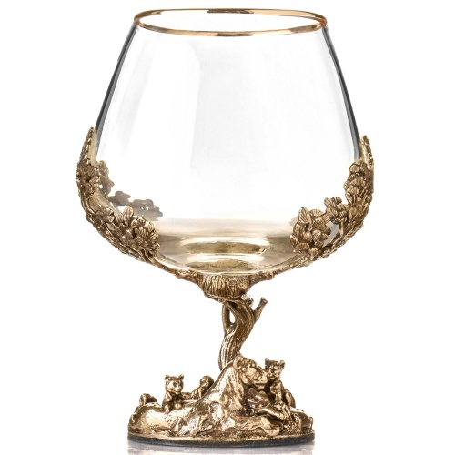 Набор 2 бокала для коньяка и 4 бокала для виски "Лев и Львица", в шкатулке из массива