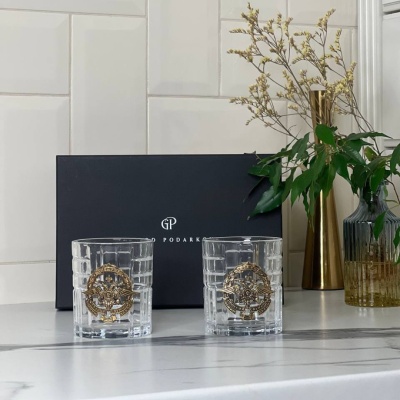 Набор из 2-х бокалов для виски с накладками МВД в черной коробке