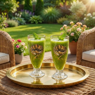 Набор для коктейлей и смузи: 2 бокала с накладками Мак в черной коробке