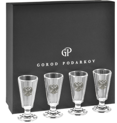 Набор Лафитный 4 стопки(Герб олово) в черной коробке